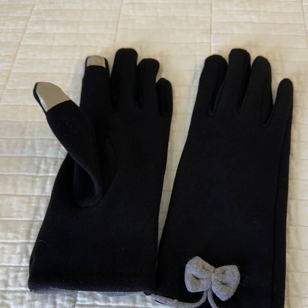 Driving Gloves Touchscreen Elegant Black and Gray Women's Gloves Bow - Picture 2 of 3